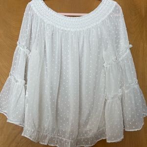 Bohemian flowy white lacey off the shoulder top
